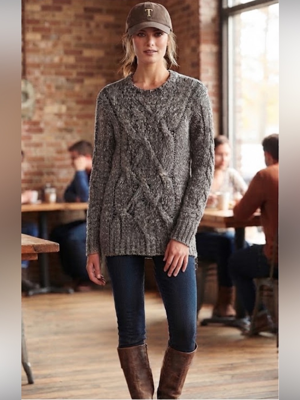 Theory Gray Marled Cable Wool
Mohair Cotton Blend Knit Long Sweater Tunic Top